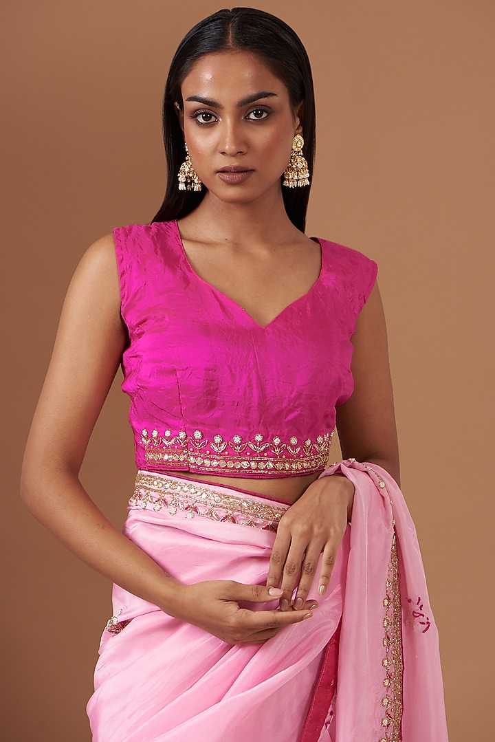 Pink Upada Silk Hand Work Party Wear Saree by House Of Jamoti at Pernia's Pop Up Shop
