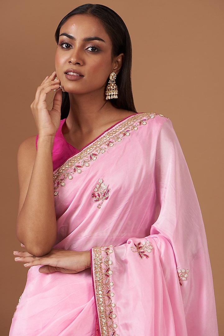 Pink Upada Silk Hand Work Party Wear Saree by House Of Jamoti at Pernia's Pop Up Shop