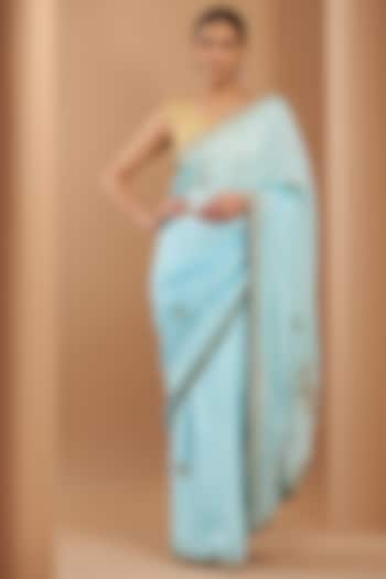 Sky Blue Upada Silk Embroidered Saree by House Of Jamoti at Pernia's Pop Up Shop