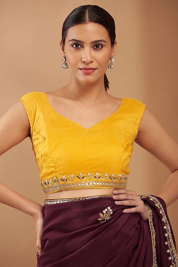 Dark Maroon Upada Silk Embroidered Party Wear Saree by House Of Jamoti at Pernia's Pop Up Shop
