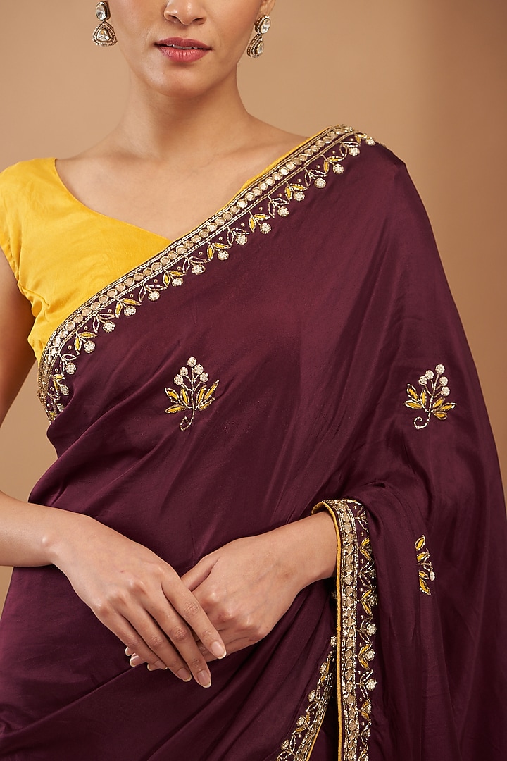 Dark Maroon Upada Silk Embroidered Party Wear Saree by House Of Jamoti at Pernia's Pop Up Shop