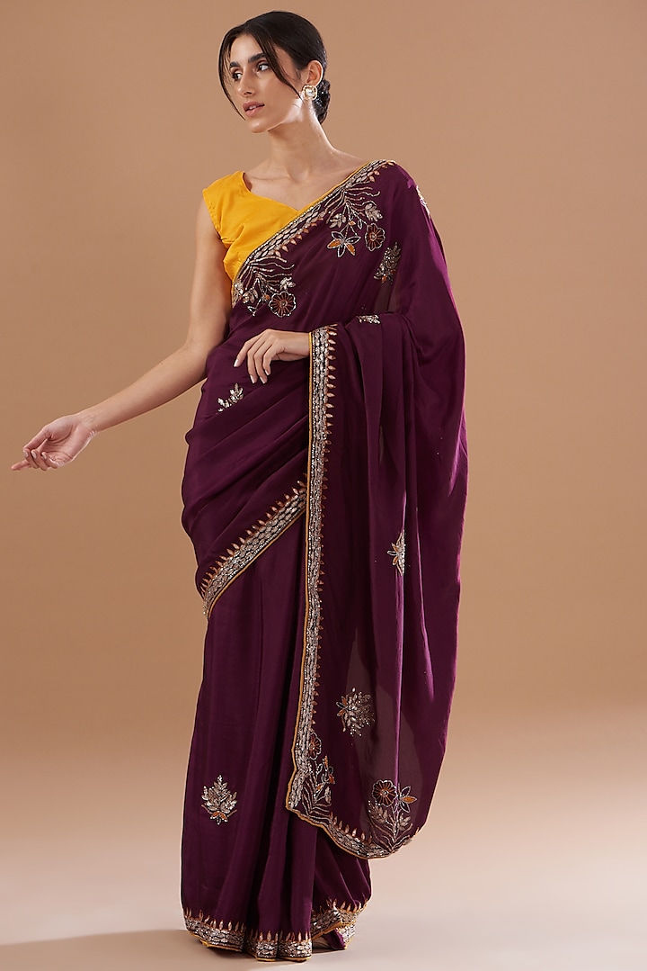 Maroon Upada Silk Hand Work Party Wear Saree by House Of Jamoti at Pernia's Pop Up Shop