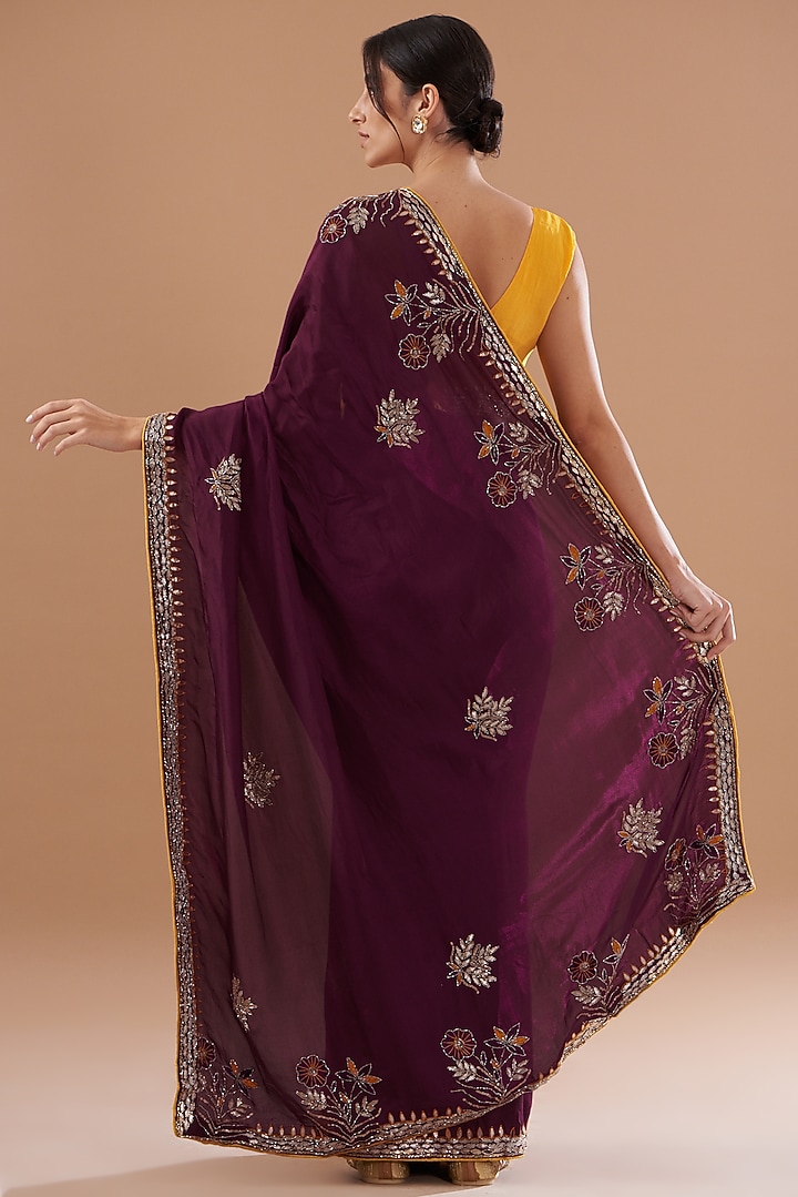 Maroon Upada Silk Hand Work Party Wear Saree by House Of Jamoti at Pernia's Pop Up Shop