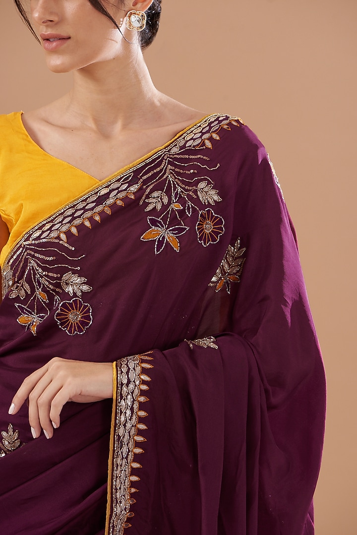 Maroon Upada Silk Hand Work Party Wear Saree by House Of Jamoti at Pernia's Pop Up Shop