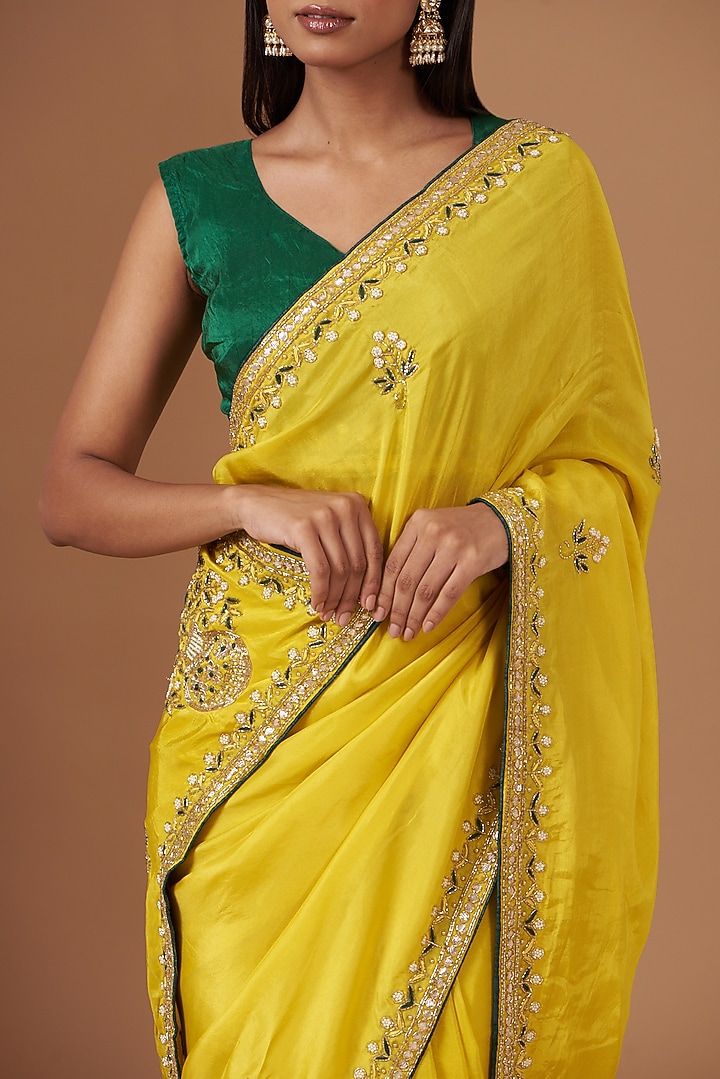 Yellow Upada Silk Hand Work Party Wear Saree by House Of Jamoti at Pernia's Pop Up Shop