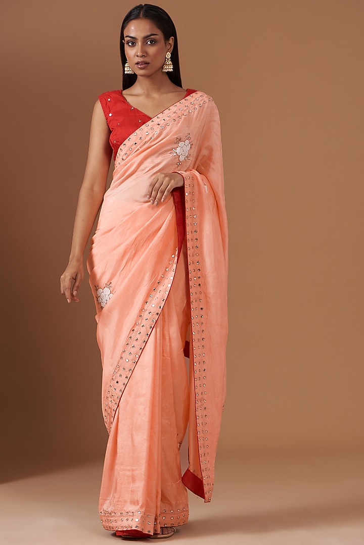 Peach Upada Silk Hand Work Party Wear Saree by House Of Jamoti at Pernia's Pop Up Shop