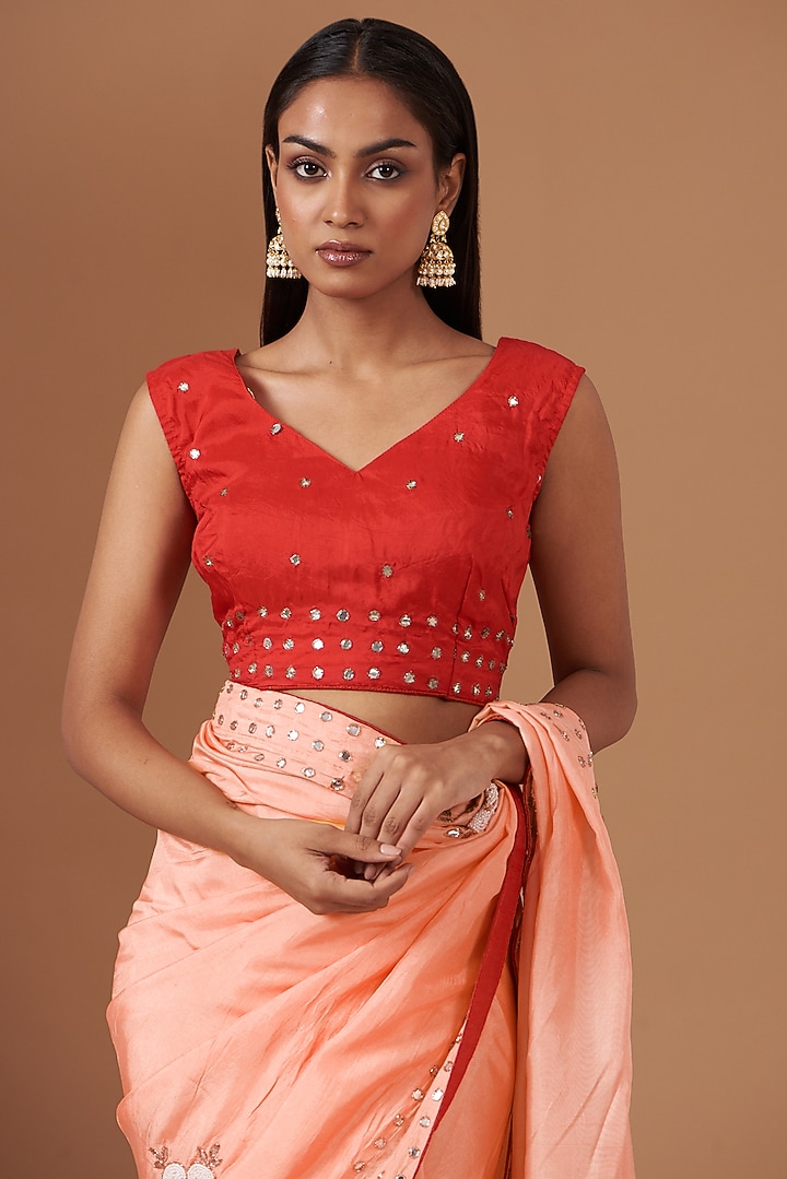 Peach Upada Silk Hand Work Party Wear Saree by House Of Jamoti at Pernia's Pop Up Shop