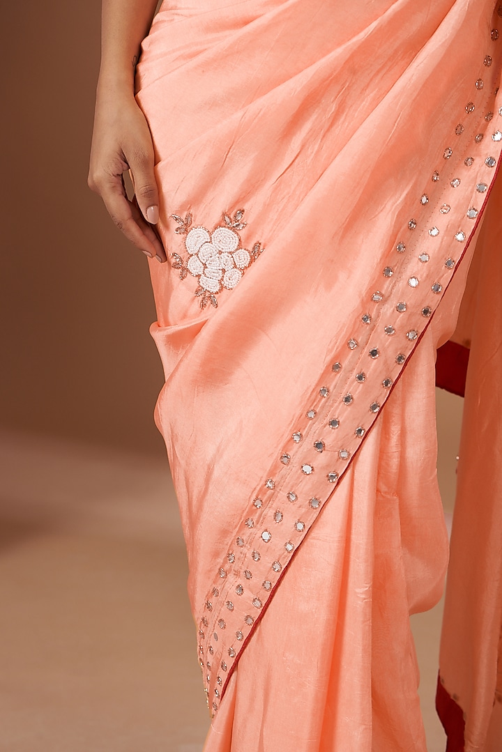 Peach Upada Silk Hand Work Party Wear Saree by House Of Jamoti at Pernia's Pop Up Shop
