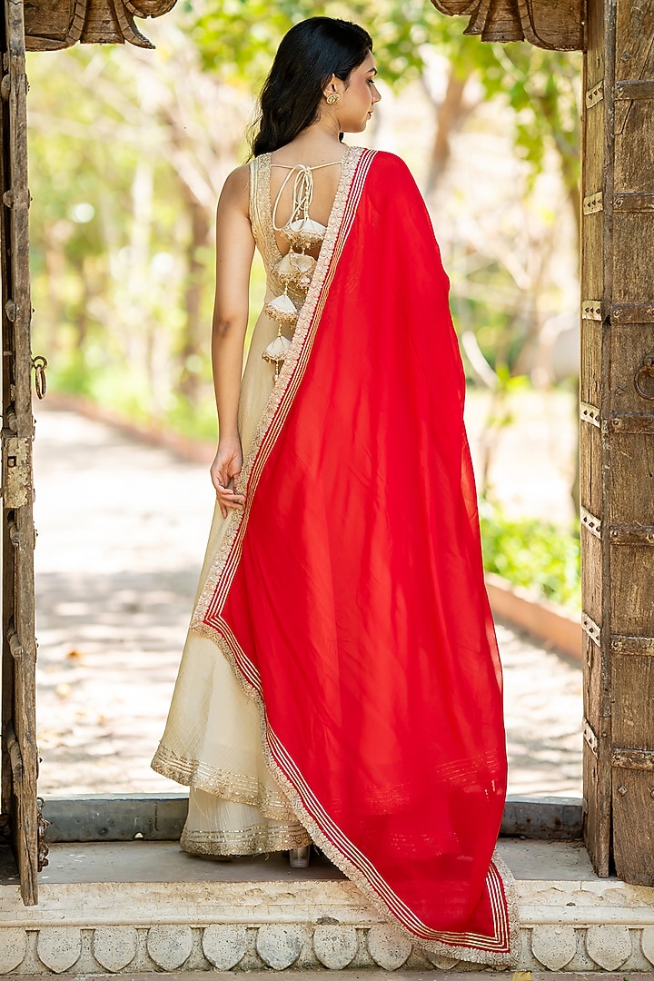 Beige Tissue Embroidered Anarkali Set by House Of Jamoti at Pernia's Pop Up Shop