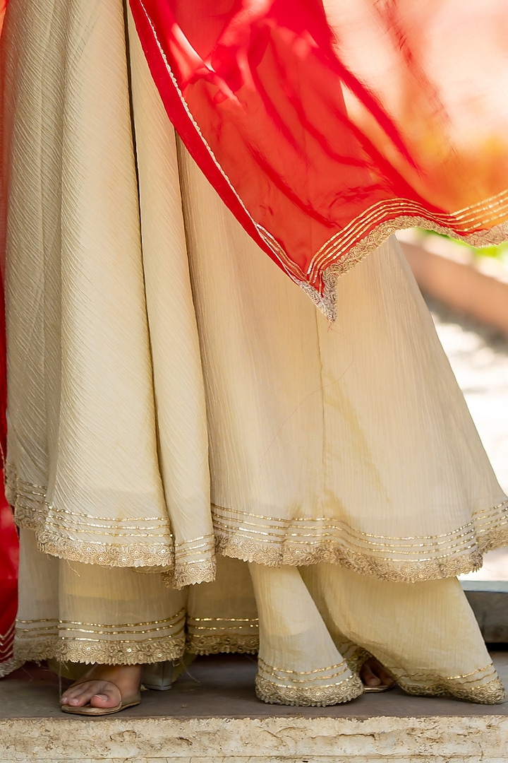 Beige Tissue Embroidered Anarkali Set by House Of Jamoti at Pernia's Pop Up Shop
