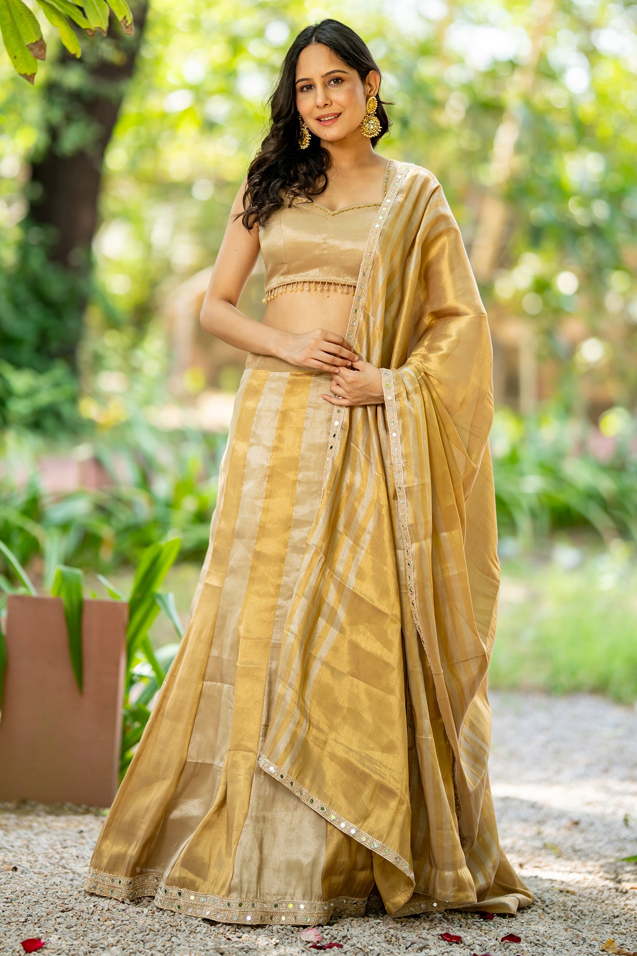 House Of Jamoti Golden Tissue Lehenga Set