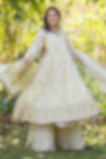 Ivory Tissue Mirror Embroidered Angrakha Set by House Of Jamoti at Pernia's Pop Up Shop