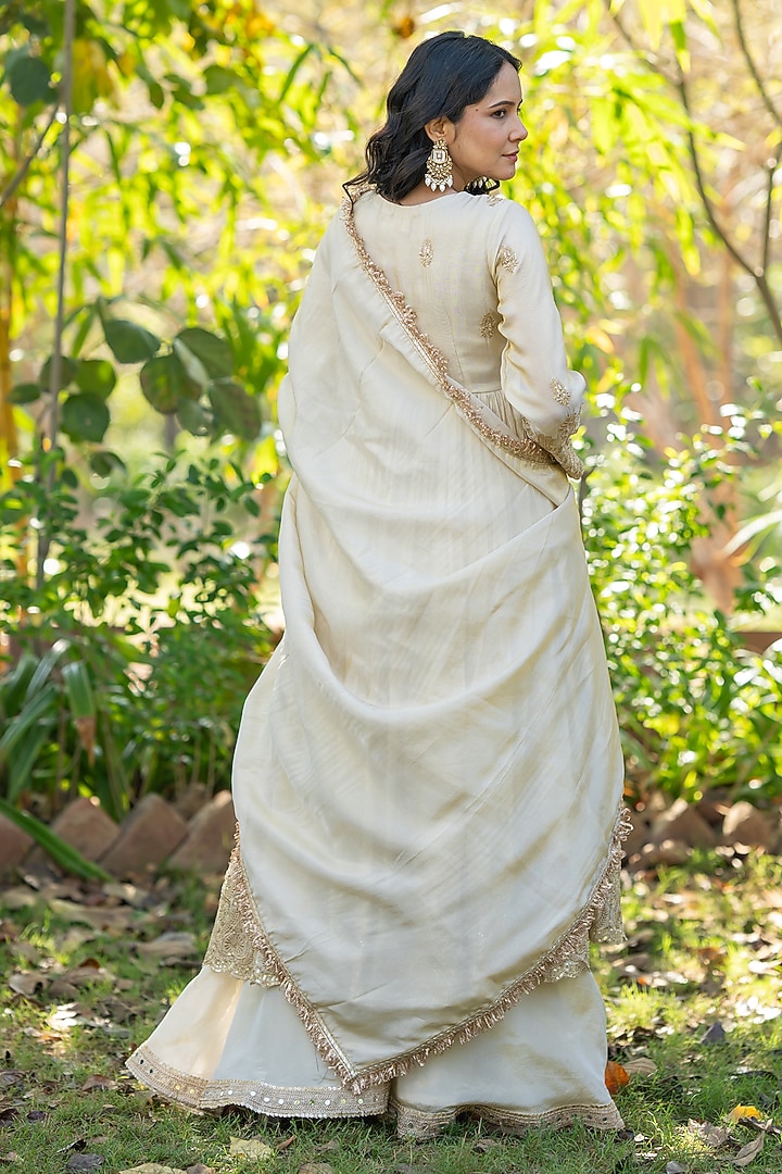 Ivory Tissue Mirror Embroidered Angrakha Set by House Of Jamoti at Pernia's Pop Up Shop