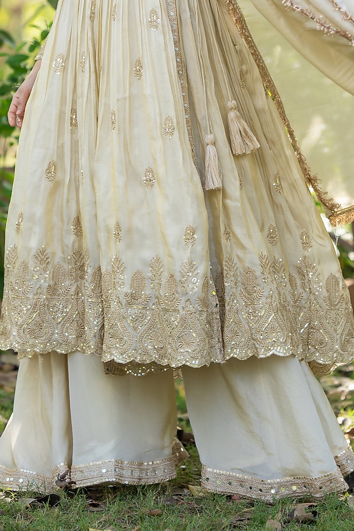 Ivory Tissue Mirror Embroidered Angrakha Set by House Of Jamoti at Pernia's Pop Up Shop