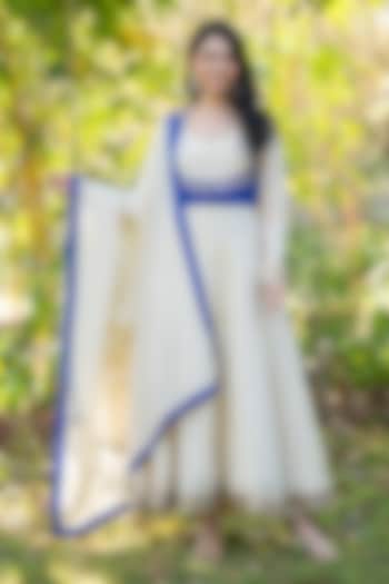 Ivory & Royal Blue Tissue Anarkali Set by House Of Jamoti at Pernia's Pop Up Shop