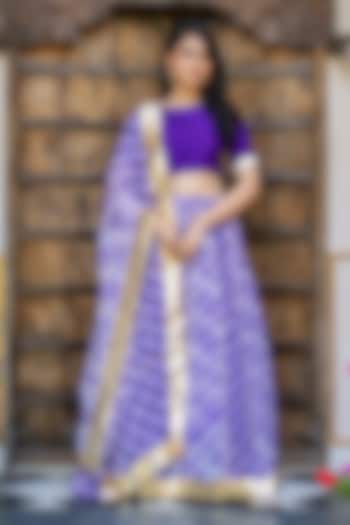 Purple Viscose Georgette Leheriya Printed Lehenga Set by House Of Jamoti at Pernia's Pop Up Shop