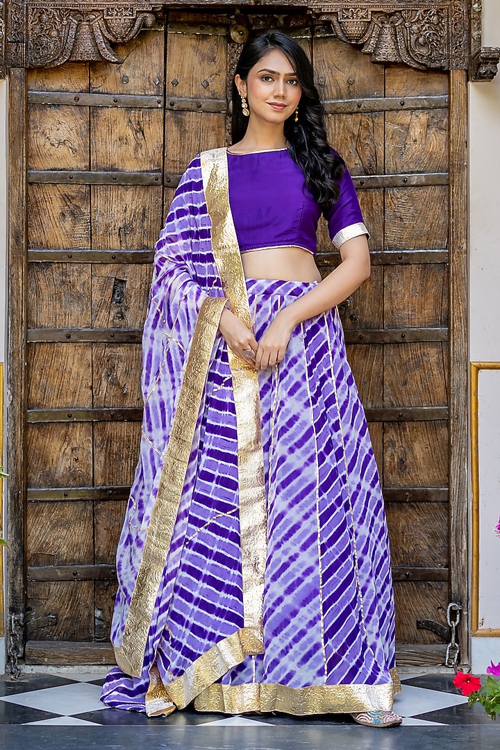 Purple Viscose Georgette Leheriya Printed Lehenga Set by House Of Jamoti at Pernia's Pop Up Shop