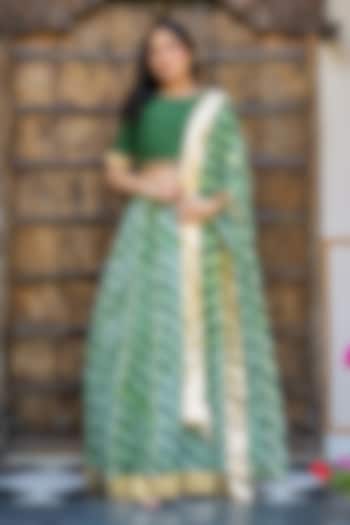 Green Viscose Georgette Leheriya Printed Lehenga Set by House Of Jamoti at Pernia's Pop Up Shop