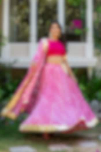 Pink Viscose Georgette Leheriya Printed Lehenga Set by House Of Jamoti at Pernia's Pop Up Shop