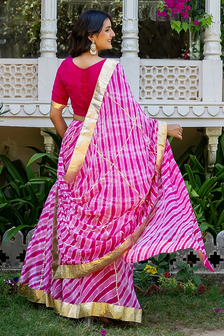 Pink Viscose Georgette Leheriya Printed Lehenga Set by House Of Jamoti at Pernia's Pop Up Shop