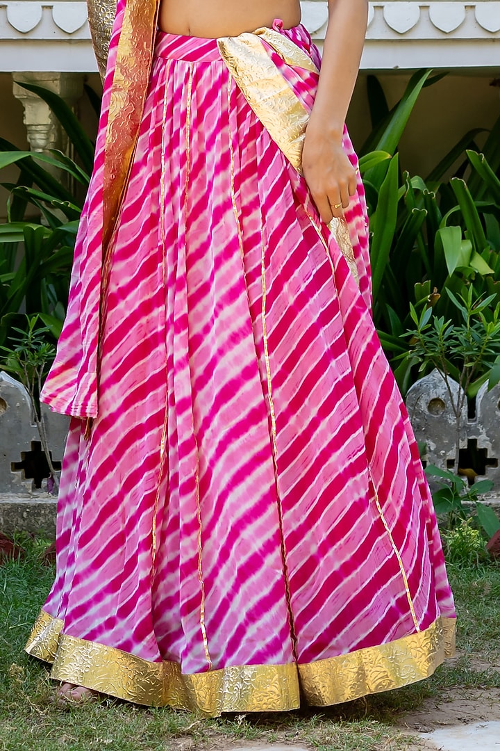 Pink Viscose Georgette Leheriya Printed Lehenga Set by House Of Jamoti at Pernia's Pop Up Shop