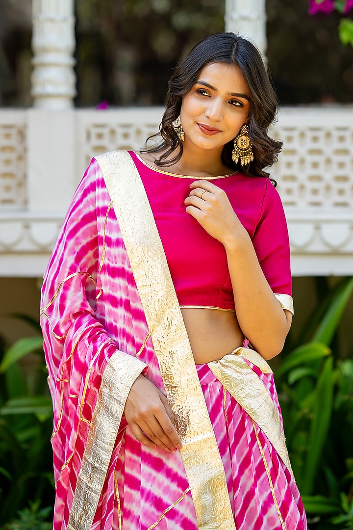 Pink Viscose Georgette Leheriya Printed Lehenga Set by House Of Jamoti at Pernia's Pop Up Shop