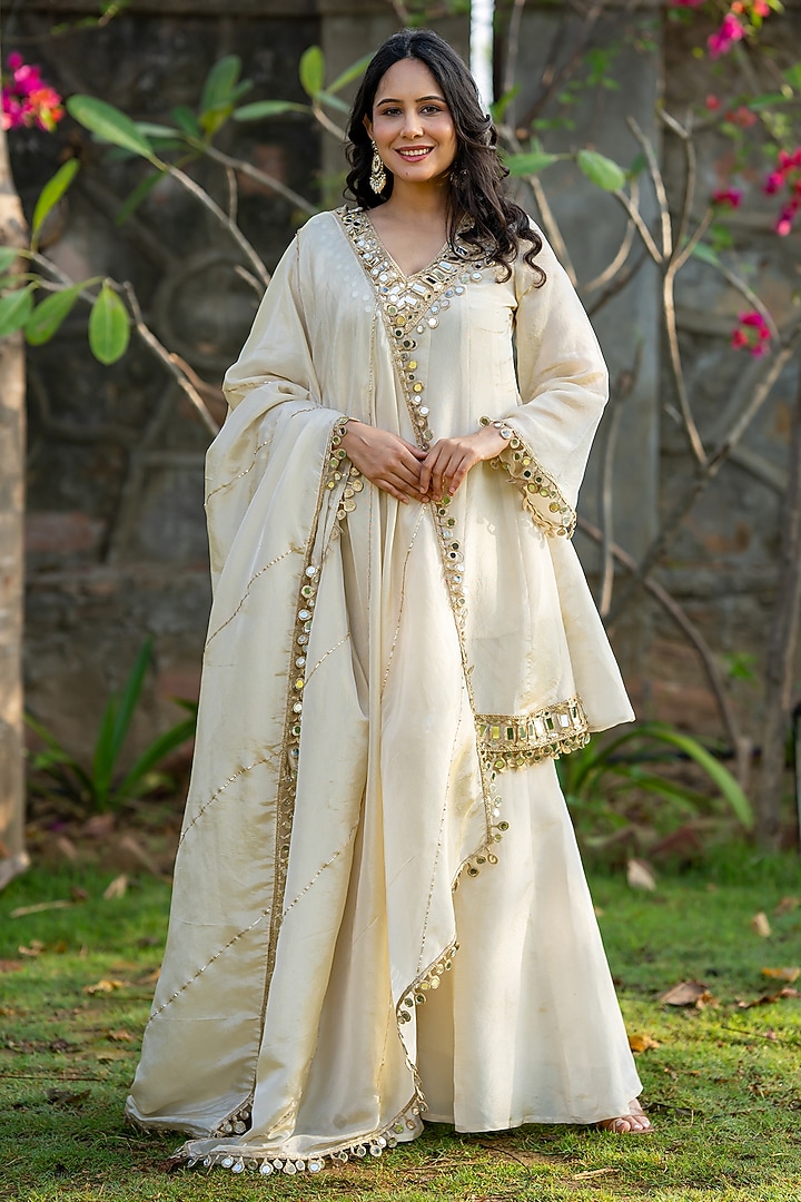 Ivory Tissue Sharara Set by House Of Jamoti at Pernia's Pop Up Shop