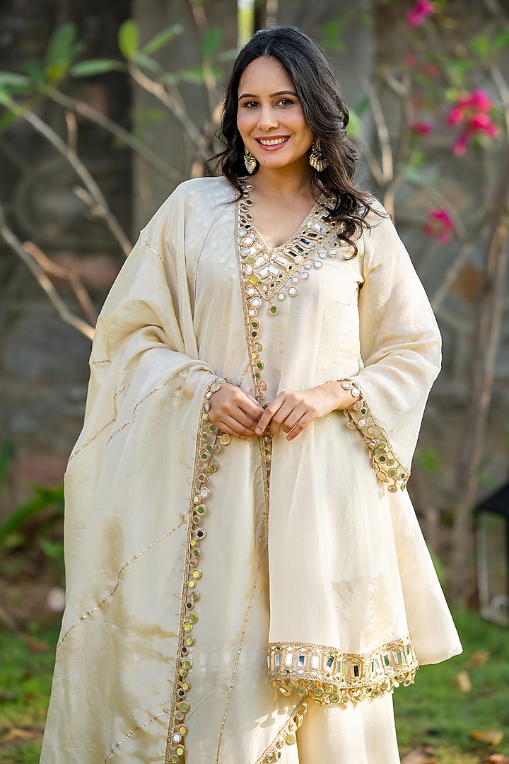 Ivory Tissue Sharara Set by House Of Jamoti at Pernia's Pop Up Shop