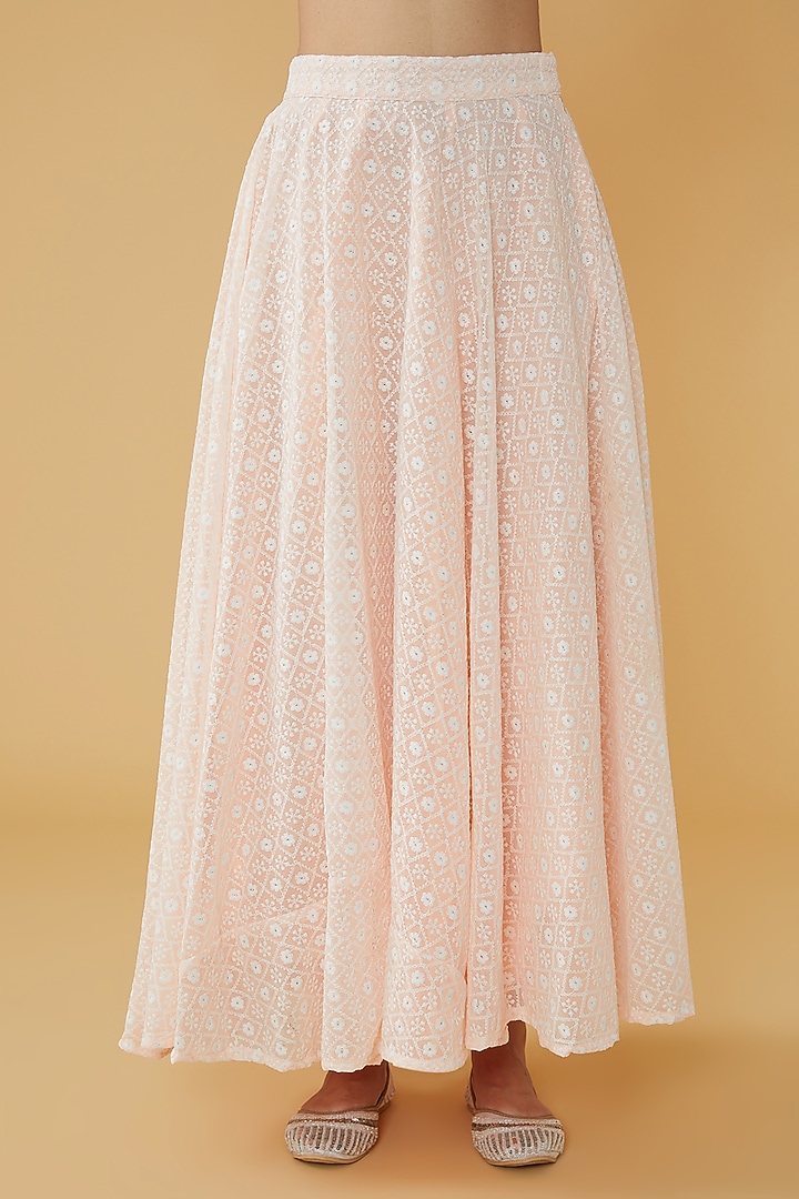 Peach Georgette Embroidered Lehenga Set by House Of Jamoti at Pernia's Pop Up Shop