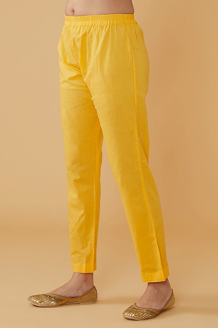 Yellow Schiffli Cotton & Organza Anarkali Set by House Of Jamoti at Pernia's Pop Up Shop