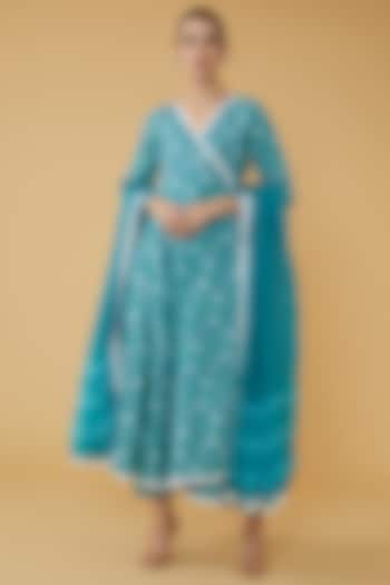 Blue Cotton Printed Angrakha Anarkali Set by House Of Jamoti at Pernia's Pop Up Shop