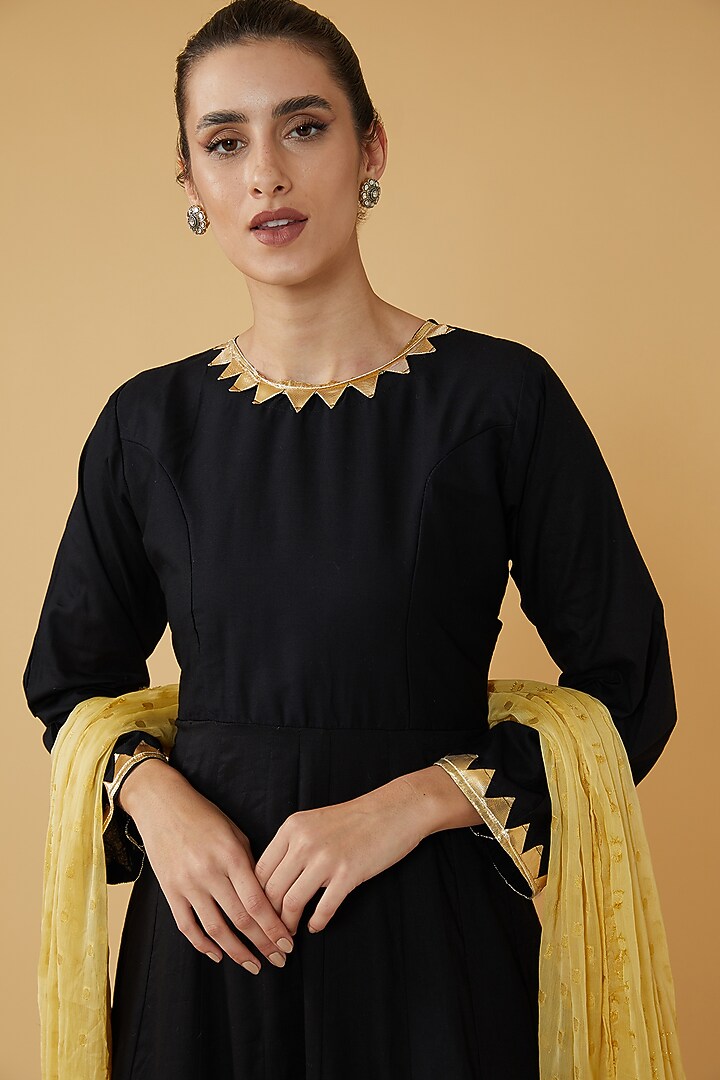 Black Cotton Anarkali Set by House Of Jamoti at Pernia's Pop Up Shop