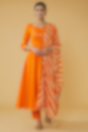 Orange Cotton Anarkali Set by House Of Jamoti at Pernia's Pop Up Shop