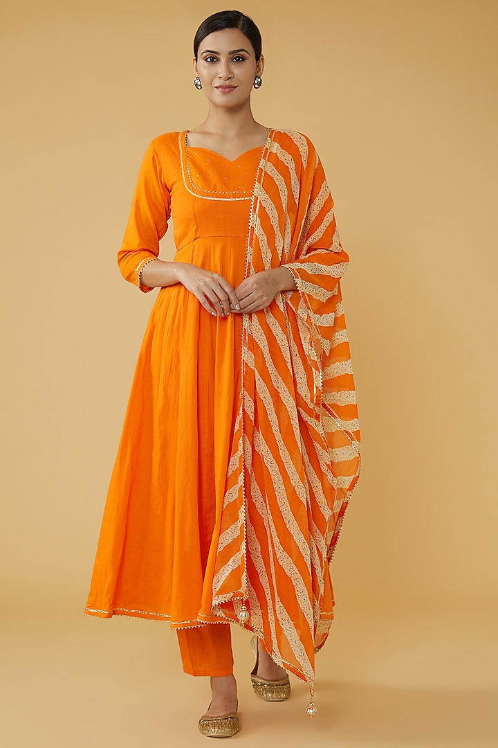 Orange Cotton Anarkali Set by House Of Jamoti at Pernia's Pop Up Shop