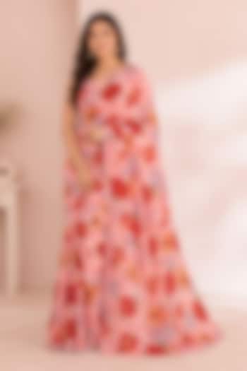Blush Pink Cotton Blend Floral Printed Festive Saree Set by House Of Jamoti at Pernia's Pop Up Shop