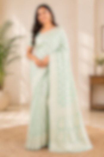 Mint Green Silk Blend Festive Saree Set by House Of Jamoti at Pernia's Pop Up Shop