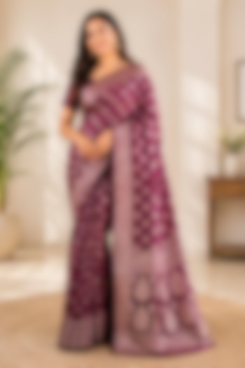 Deep Wine Silk Blend Festive Saree Set by House Of Jamoti at Pernia's Pop Up Shop