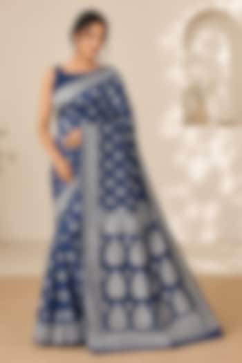 Sapphire Blue Silk Blend Festive Saree Set by House Of Jamoti at Pernia's Pop Up Shop
