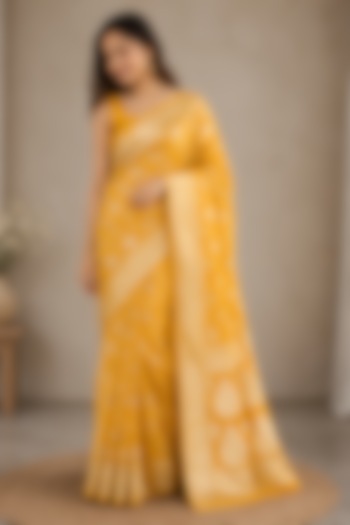 Mustard Silk Blend Festive Saree Set by House Of Jamoti at Pernia's Pop Up Shop