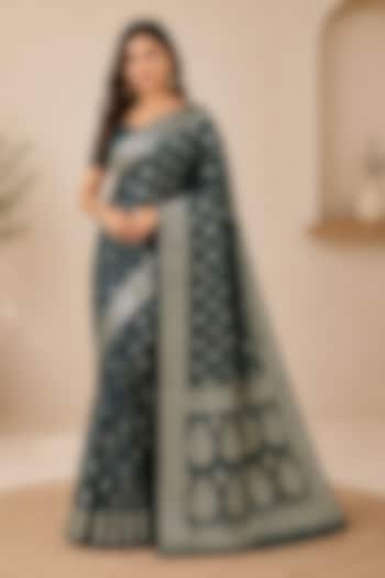 Deep Teal Green Silk Blend Festive Saree Set by House Of Jamoti at Pernia's Pop Up Shop