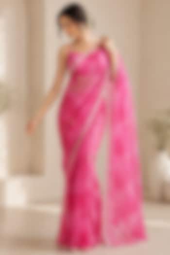 Fuchsia Pink Pure Georgette Sequin Embroidered Festive Saree Set by House Of Jamoti at Pernia's Pop Up Shop