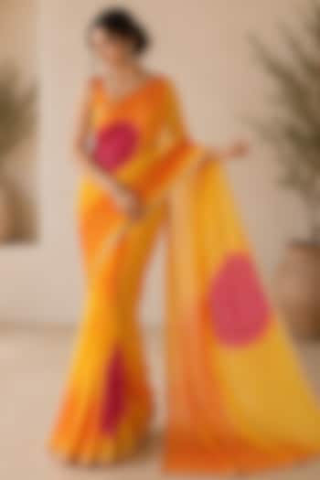 Orange & Yellow Pure Georgette Bandhani Printed Festive Saree Set by House Of Jamoti at Pernia's Pop Up Shop