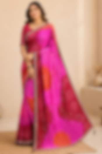 Rani Pink Pure Georgette Bandhani Printed Festive Saree Set by House Of Jamoti at Pernia's Pop Up Shop