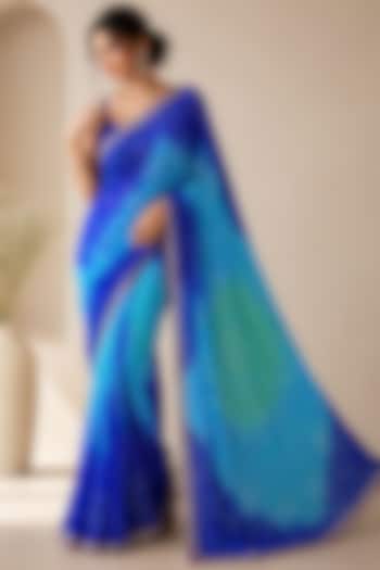 Royal Blue Pure Georgette Bandhani Printed Festive Saree Set by House Of Jamoti at Pernia's Pop Up Shop