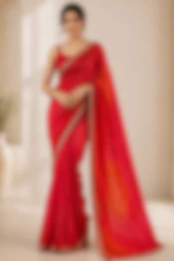 Red Pure Georgette Bandhani Printed Festive Saree Set by House Of Jamoti at Pernia's Pop Up Shop