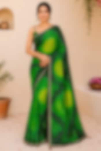Green Pure Georgette Bandhani Printed Festive Saree Set by House Of Jamoti at Pernia's Pop Up Shop
