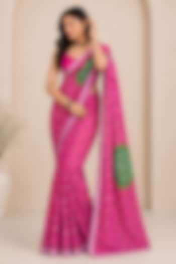 Rani Pink Pure Georgette Bandhani Printed Festive Saree Set by House Of Jamoti at Pernia's Pop Up Shop
