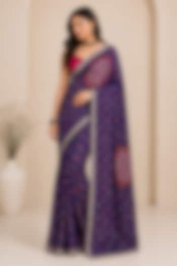 Navy Blue Pure Georgette Bandhani Printed Festive Saree Set by House Of Jamoti at Pernia's Pop Up Shop