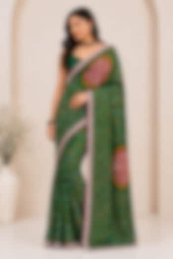Emerald Green Pure Georgette Bandhani Printed Festive Saree Set by House Of Jamoti at Pernia's Pop Up Shop