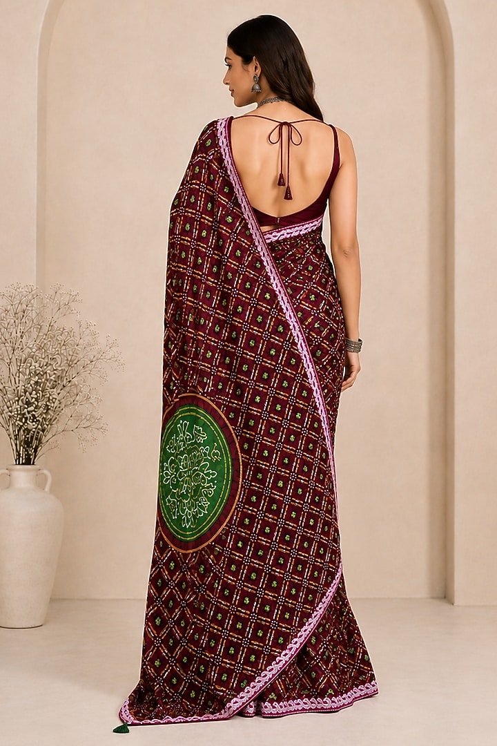 Deep Maroon Pure Georgette Bandhani Printed Festive Saree Set by House Of Jamoti at Pernia's Pop Up Shop